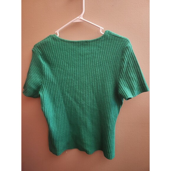 St. John Collection Top Crew Neck Ribbed Knit Top Santana Size L Green *Read* - Picture 4 of 5